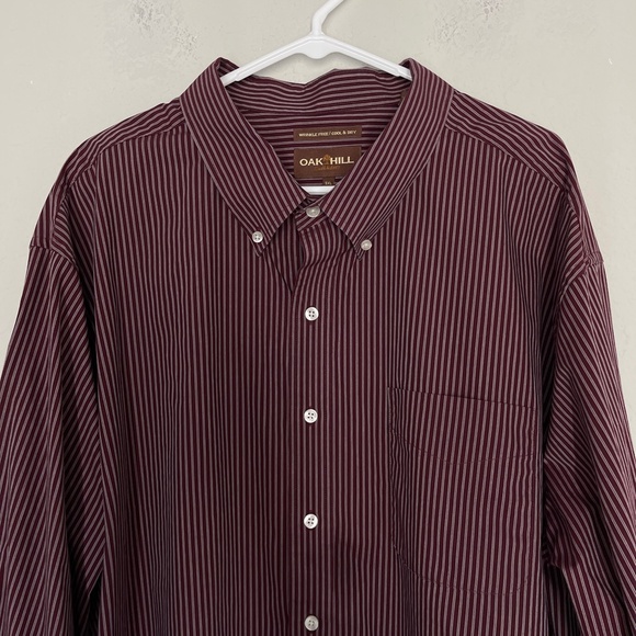 Oak Hill Men's Button Down Shirt Size 3XL Maroon & White Pinstripe Wrinkle Free - Picture 2 of 13
